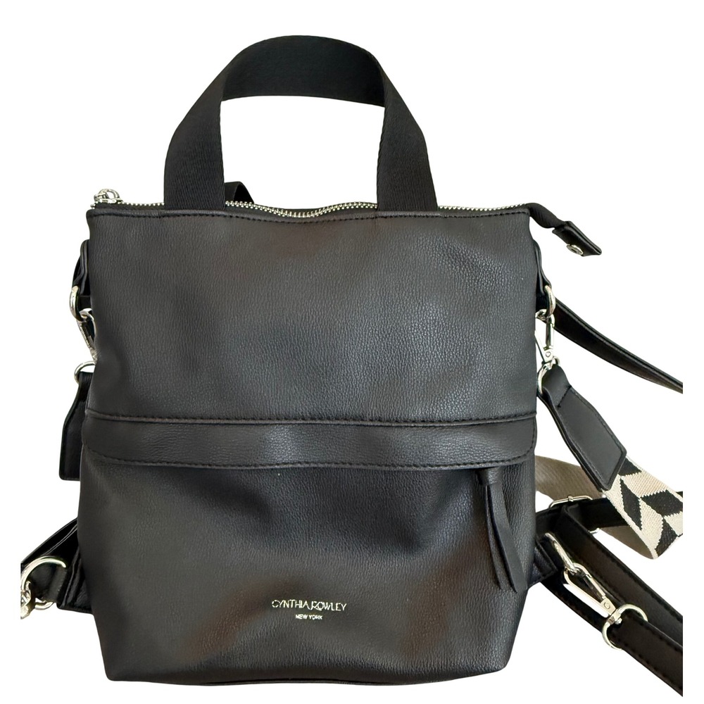 Cynthia Rowley Black Pebbled Vegan Leather Convertible Backpack Crossbody Bag
